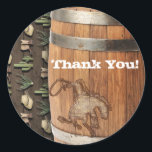 Cowboy Western Rodeo Trä Tunna Födelsedags FEST Runt Klistermärke<br><div class="desc">Anpassa med valfri text. Matchande artiklar tillgängliga.</div>