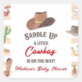 Cowboy Western Rodeo Vilda western Baby Shower Fyrkantigt Klistermärke