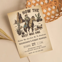 Cowboy Western Rodeo Vilda western Birthday-inbjud