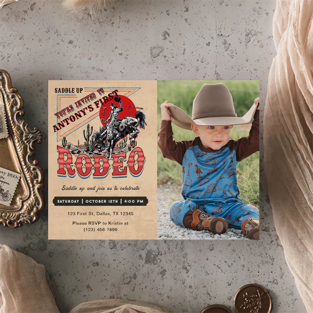 Cowboy Western Rodeo Vilda western Photo Birthday Inbjudningar (Skapare uppladdad)