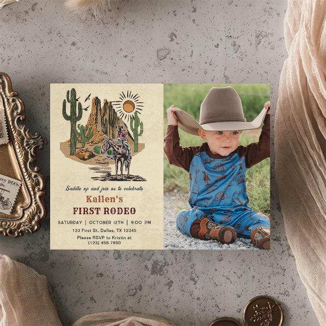 Cowboy Western Rodeo Vilda western Photo Birthday Inbjudningar (Skapare uppladdad)