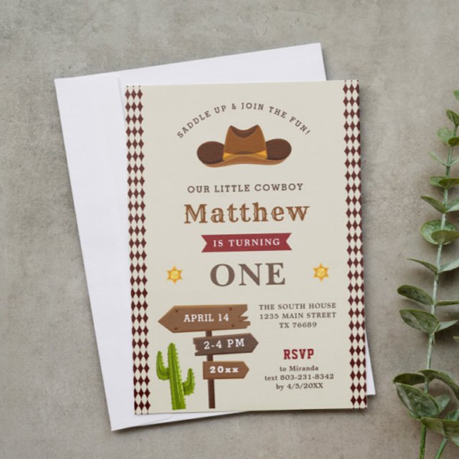 Cowboy Western Saloon 1:a Pojke-Vildens födelsedag Inbjudningar (Skapare uppladdad)