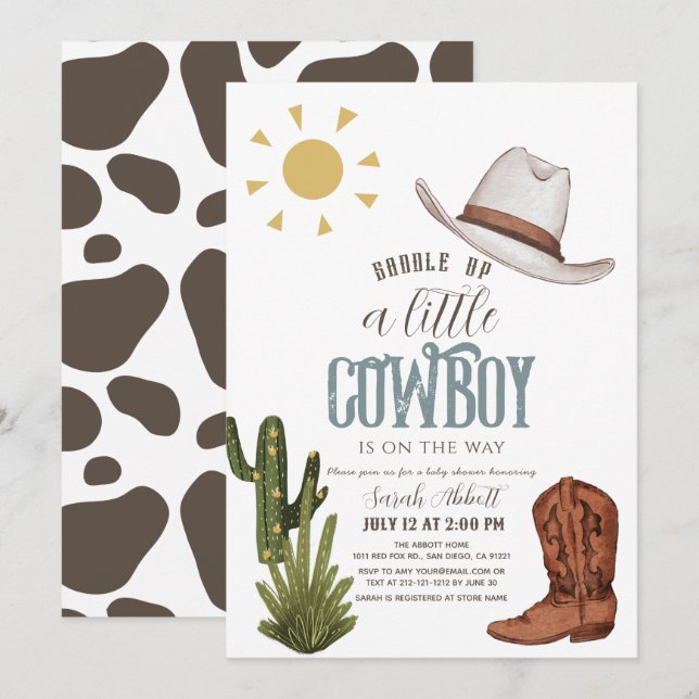 Cowboy Western Vilda western Boy Baby Shower Inbjudningar (Fram/baksida)