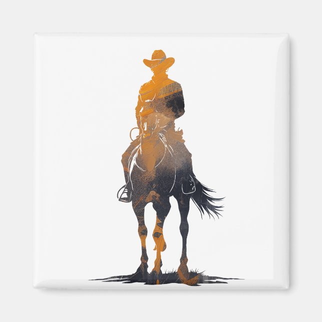 Cowboy Western Voyage Horse Silhouette Stil Magnet (Framsidan)