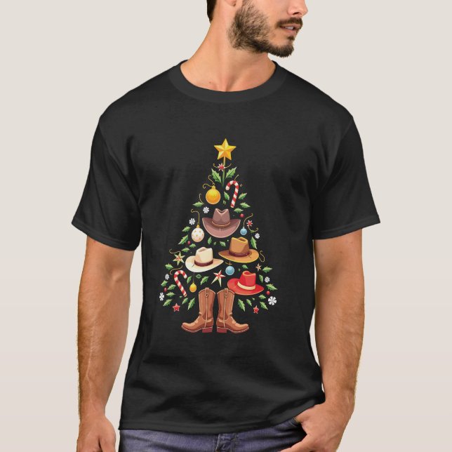 Cowboy Westerna Julgran Santa T Shirt (Framsida)