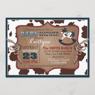 Cowboy Westernare Rocking Horse Baby Shower Inbjudningar