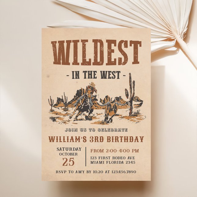 Cowboy Wildest i Västern 3:e födelsedagen Inbjudningar (Skapare uppladdad)