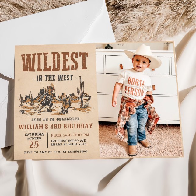 Cowboy Wildest i Västerns 3:e födelsedagsfoto Inbjudningar (Skapare uppladdad)