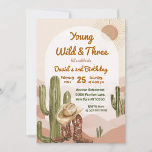 Cowboy Young Vild och Tre Desert Birthday Inbjudningar