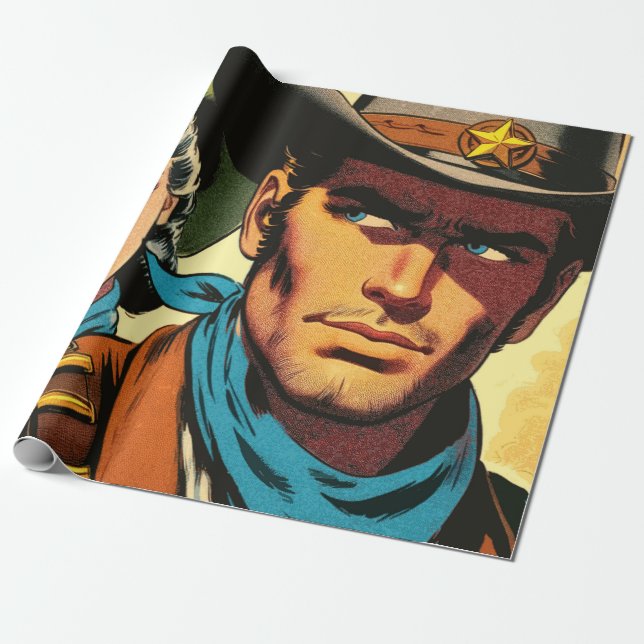 Cowboya/Cowgirl Retro-Tecknader Presentpapper (Utrullad)