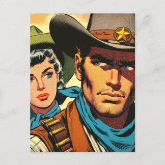 Cowboya/Cowgirl Retro-Tecknader Vykort