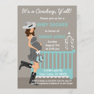 Cowboybaby showerinbjudan - western brunett inbjudningar