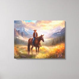 Cowboyberget Horseback Boy's Bedroom Art Canvastryck