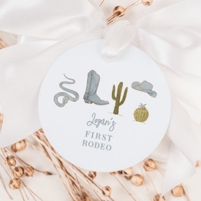 Cowboyblå Födelsedagsfest 1:a Rodeo Gåvor Etiketter (Skapare uppladdad)