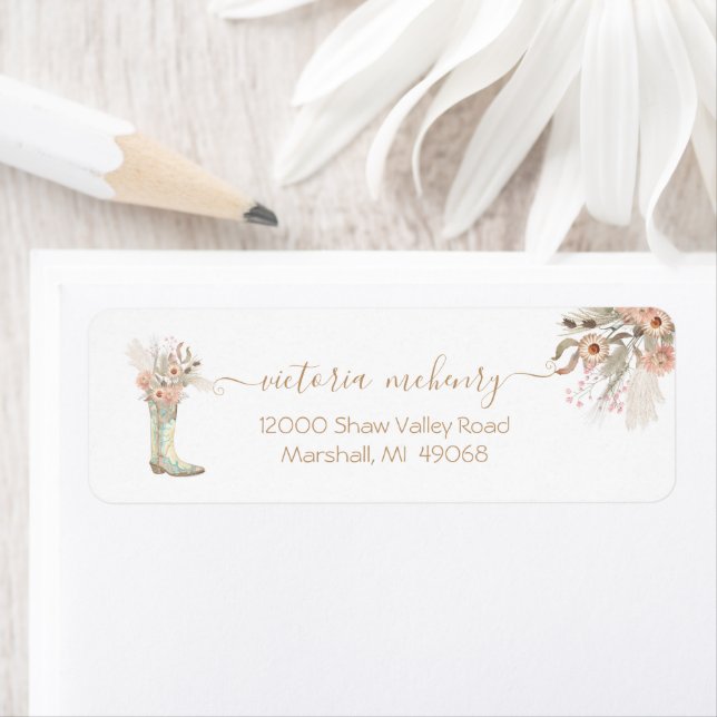 CowboyBoots Blommigt Western Returadress Etikett (Insitu)