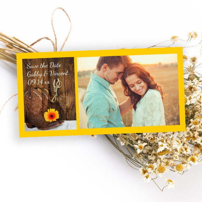 CowboyBoots Daisy Horse Bit Bröllop spara datum Datumet (Skapare uppladdad)