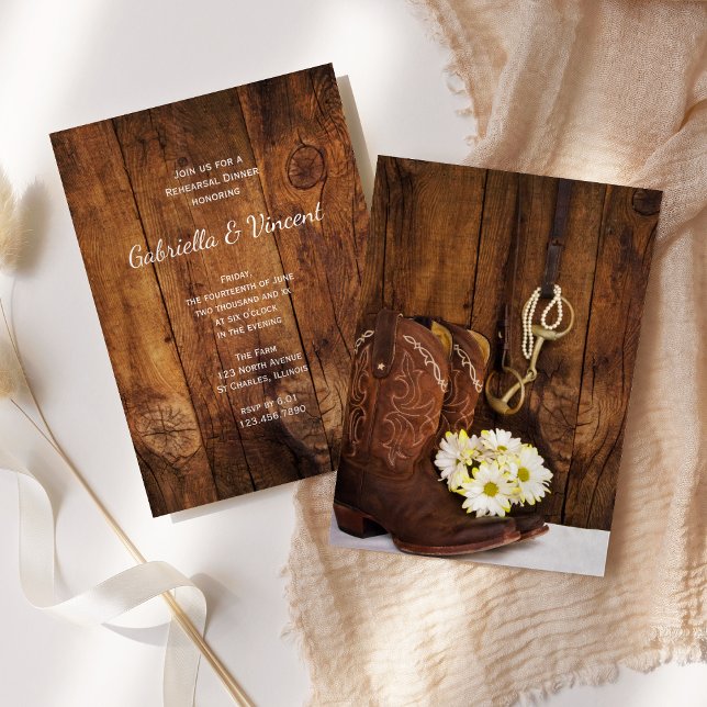 CowboyBoots Horse Bit Bröllop Rehearsal Middag Inbjudningar (Skapare uppladdad)
