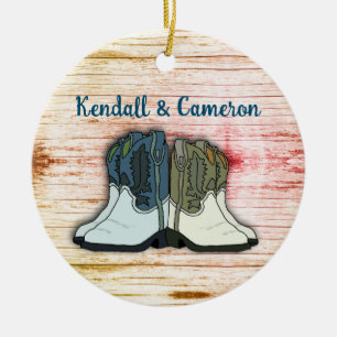 Cowboyboots Land Homestead Etablerad Julgransprydnad Keramik