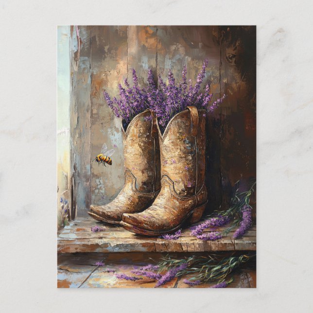 CowboyBoots Lavender och HonungsBee Vykort (Framsida)