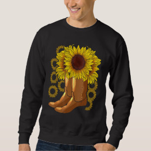 CowboyBoots Rodeo Riding Women Florist Gift Sunfl Lång Ärmad Tröja