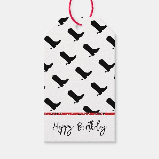 Cowboyboots Spurs Silhouette Bandana Western text Presentetikett (Framsidan)