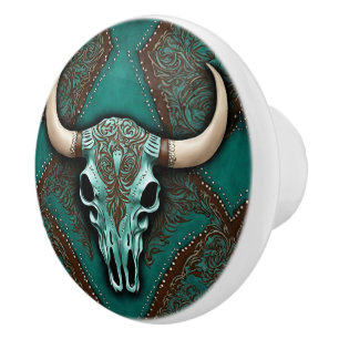 CowboyBrown Turcos Westerna Land Bull SKull Knopp