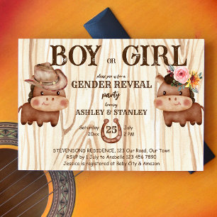 Cowboycowgirl gender avslöjar party söta baby-häst inbjudningar