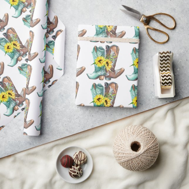 Cowboycowgirl-skor westerna solrosrodeo presentpapper (Hantverk)