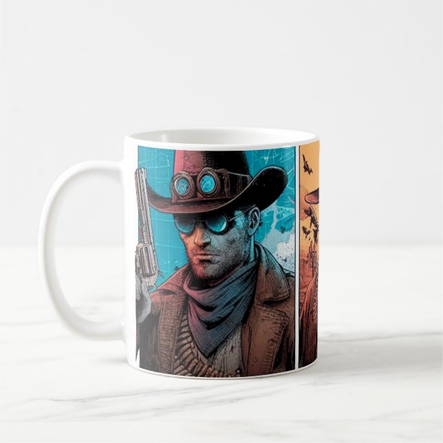 cowboycyborg tecknader kaffemugg (Vänster)