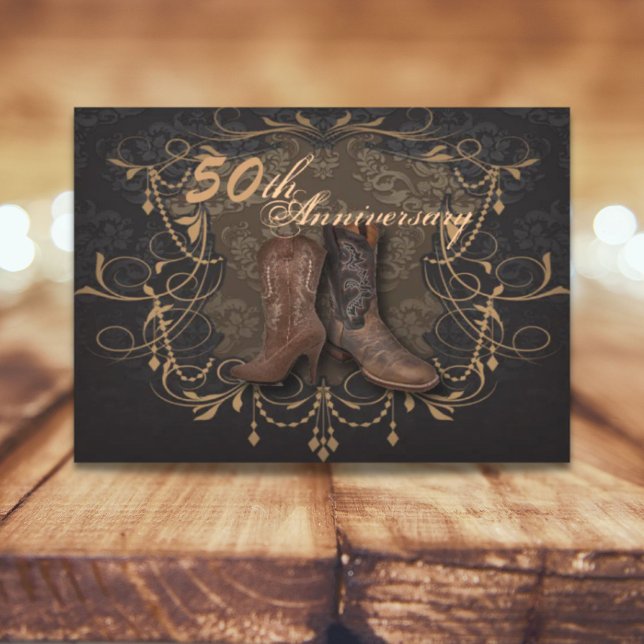 cowboydagen westerna land 50:e bröllop inbjudningar (cowboy western country 50th wedding anniversary invitation)