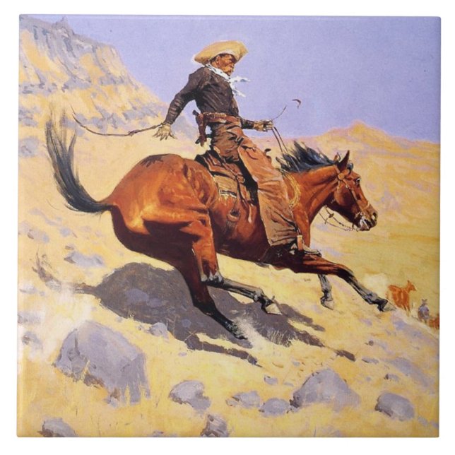 Cowboyen (av Frederic Remington) Kakelplatta (Framsidan)