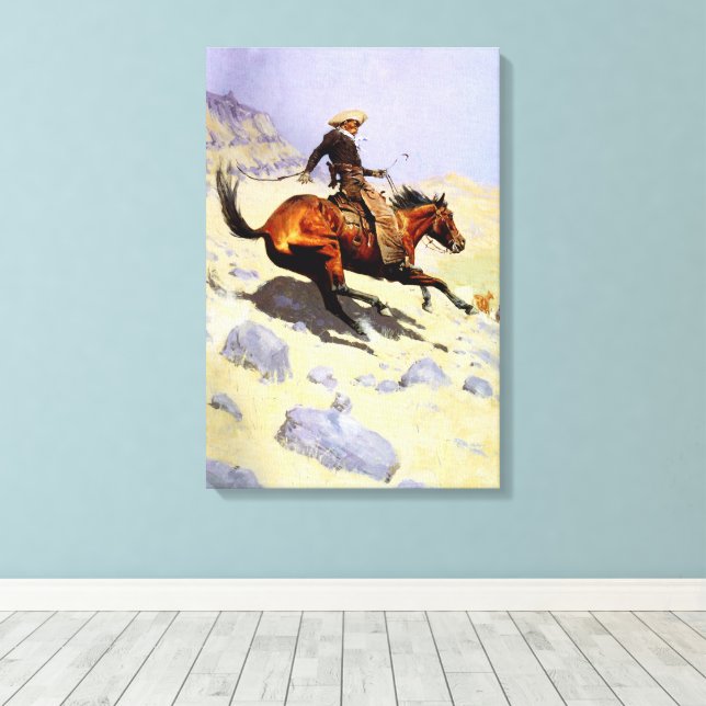 Cowboyen av Remington, Vintage Kavalleri Militär Canvastryck (Insitu (trägolv))