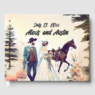 Cowboyen, Bride och Horse Westerna Stil Bröllop Gästböcker
