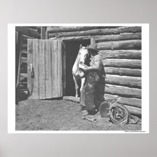 Cowboyen läser en brev. poster