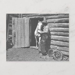 Cowboyen läser en brev. vykort