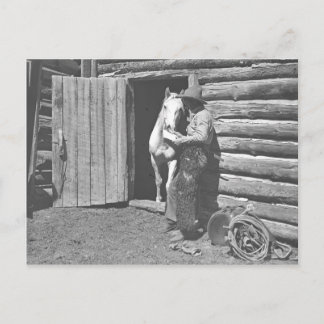 Cowboyen läser en brev. vykort
