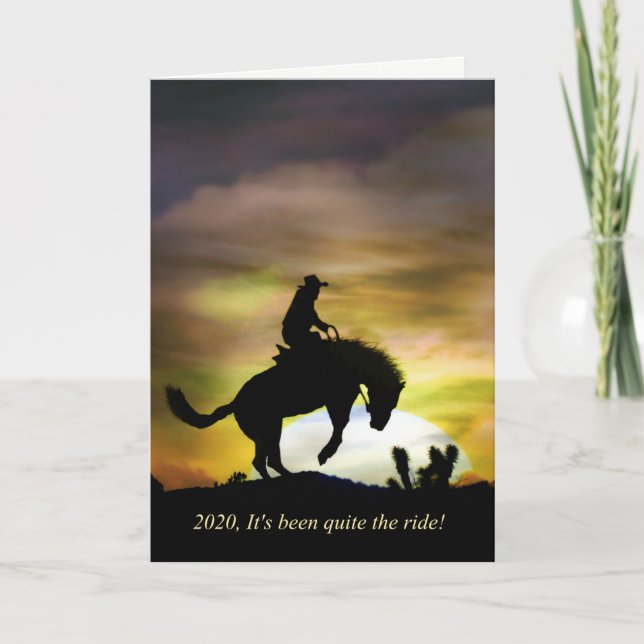 Cowboyen och Bucking Horse Gott nytt år Kort (Framsida)