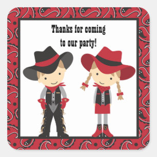 Cowboyen och Cowgirl Birthday Stickers Fyrkantigt Klistermärke