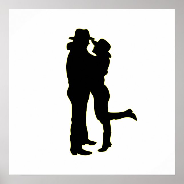 Cowboyen och Cowgirl i Kärlek Silhouette Poster (Framsidan)