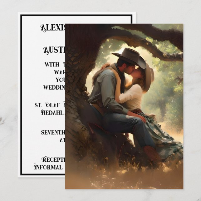 Cowboyen och Cowgirl Kissing Bröllop Inbjudningar (Fram/baksida)