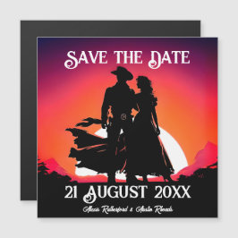 Cowboyen och Cowgirl på Sundown Spara datumet Magnetisk Inbjudningskort