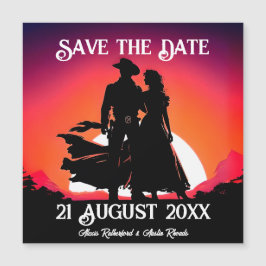 Cowboyen och Cowgirl på Sundown Spara datumet Magnetisk Inbjudningskort