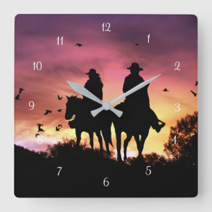 Cowboyen och Cowgirl Romantic Fyrkantig Klocka