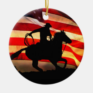 Cowboyen och den amerikanska Flagga julprydnad Julgransprydnad Keramik