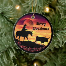Cowboyen och Longhorn Steer Ceramic Ornament