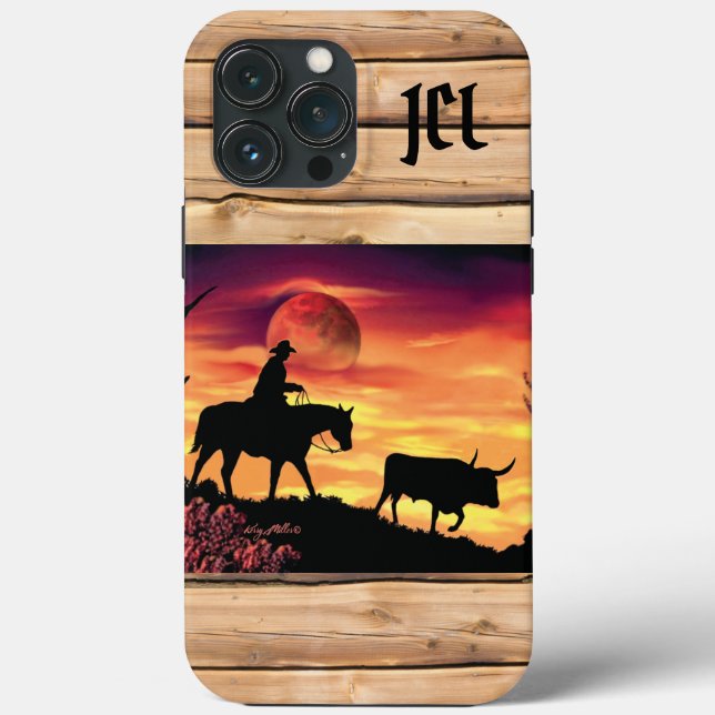 Cowboyen och Longhorn Steer Fodral-Mate iphone cas (Baksida)