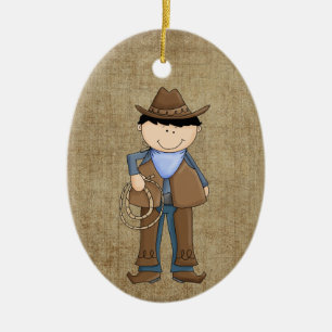 Cowboyen och Sheriffs Badge Julgransprydnad Keramik