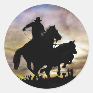 Cowboyen och Steer Stickers Runt Klistermärke