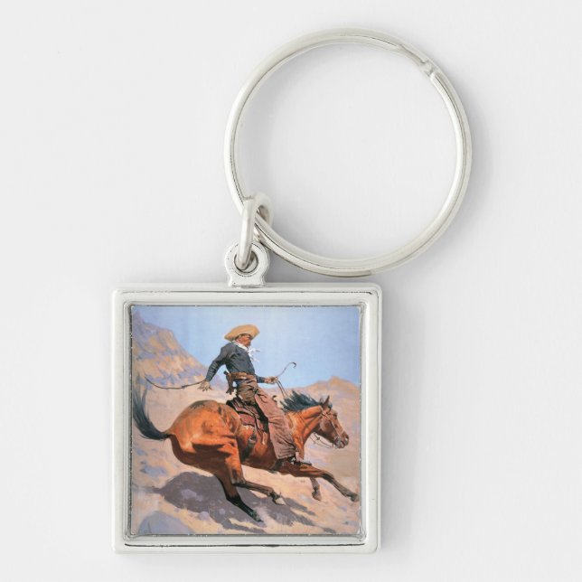 Cowboyen (olja på kanfas) fyrkantig silverfärgad nyckelring (Framsidan)