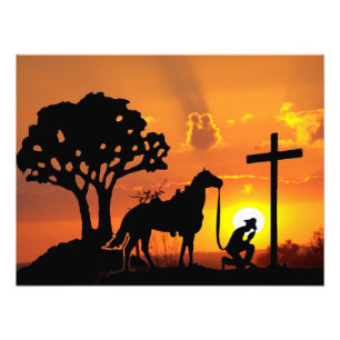 Cowboyen på foten av den arga digitala konsten fototryck